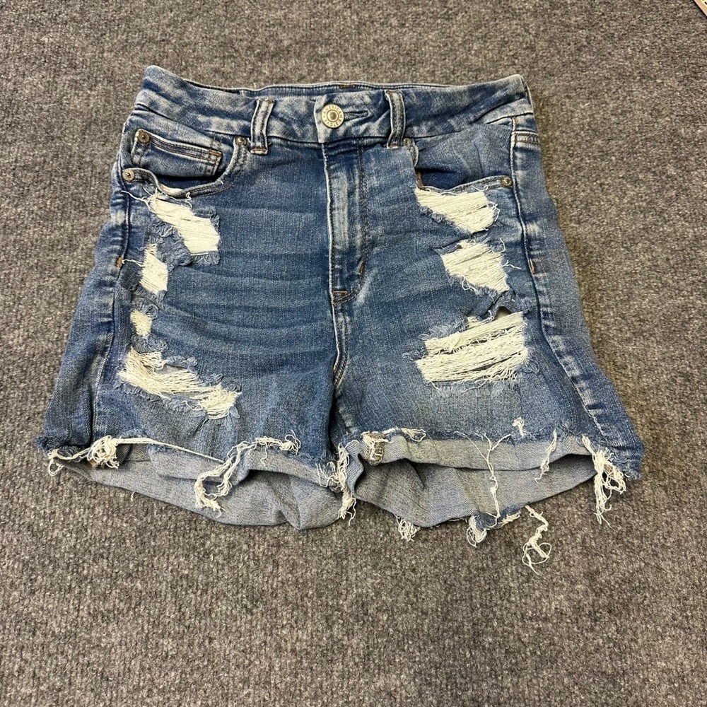 American Eagle Denim Shorts Womens Size 8 Blue Distressed Viscose High Rise